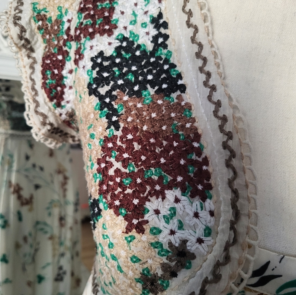Anthropologie Floral Beige Maxi Dress/used - Picture 9 of 11